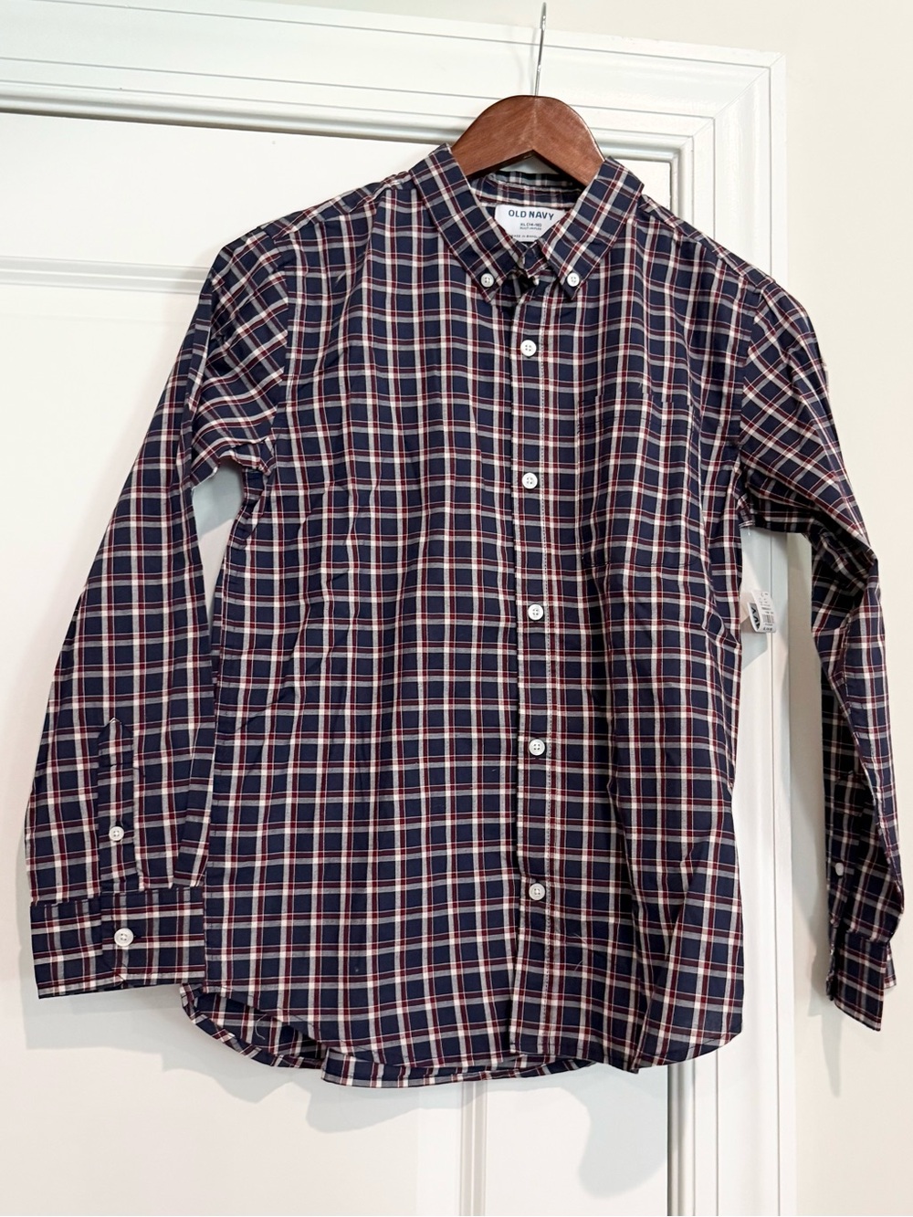 Old Navy Navy and White Plaid Button-Down Shirt